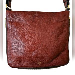 Fossil Preston Pebble Leather Brown Crossbody Bag